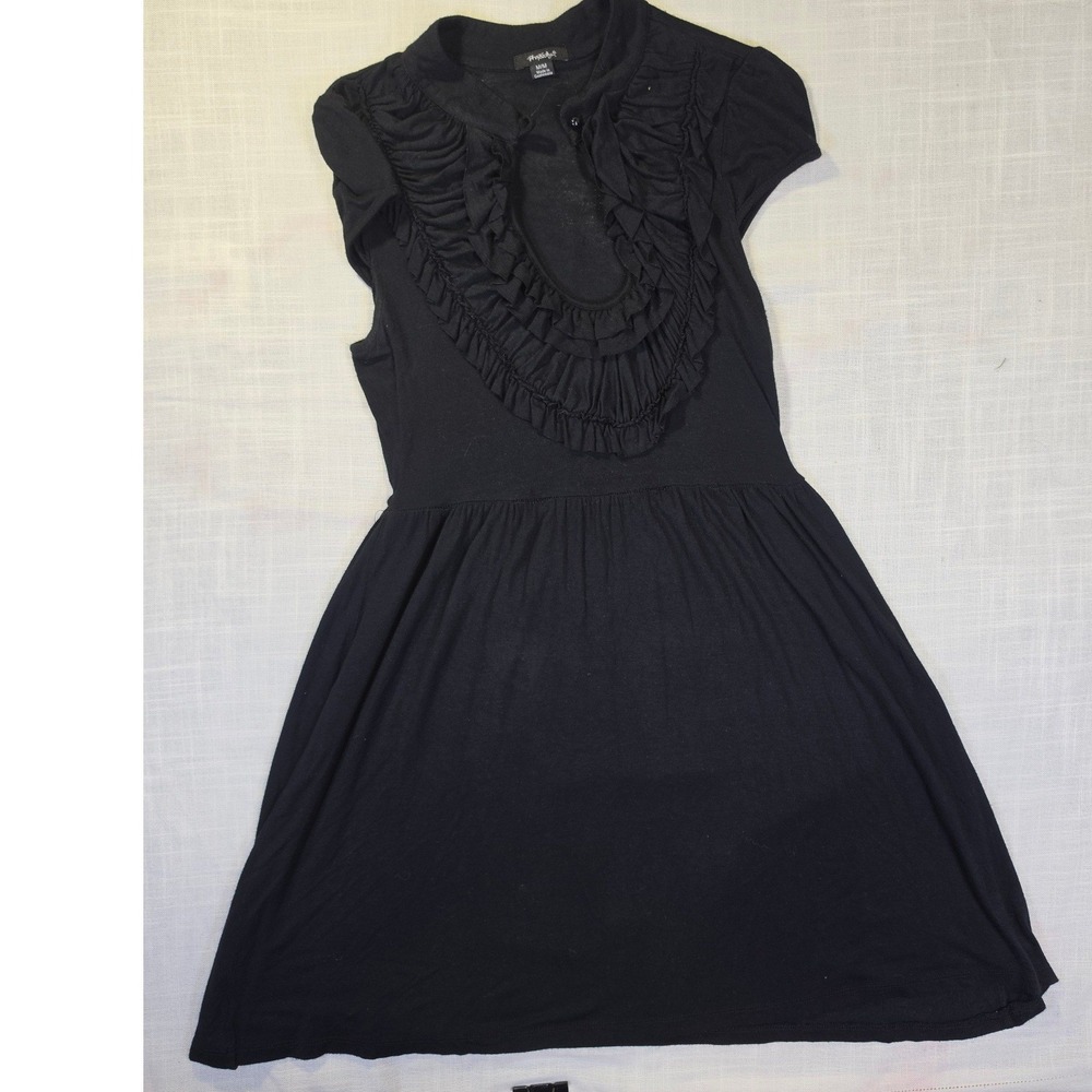 Rhapsody Womens Black Ruffle Bib Empire Waist Dress Short Sleeve Size M